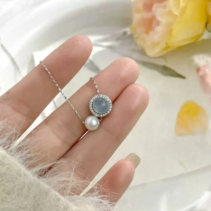 Blått geometriskt silverhalsband i 925 sterling silver - Image 3