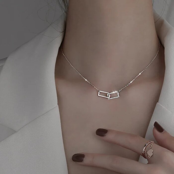 Gnistrande fyrkantigt zirkonhalsband i 925 sterling silver - Image 3