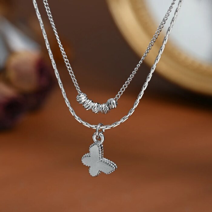 Exklusivt dubbelkedjigt fjärilshalsband i 925 sterling silver - Image 3