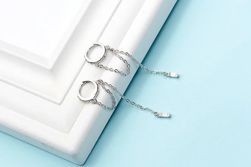 Långa 925 Sterling Silver Örhängen med Zirkonia