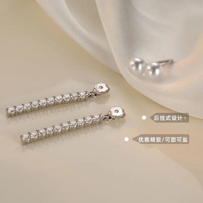 Långa 925 Sterling Silver Pärlörhängen med Zirkonia - Image 2