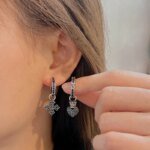 Svarta Zirkonia 925 Sterling Silver Örhängen med Unik Design