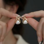Geometriska örhängen i 925 sterlingsilver med pärla - Image 3