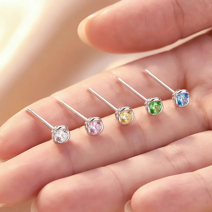 Färgstarka minitörhängen i 925 sterlingsilver med zirkoner - Image 3