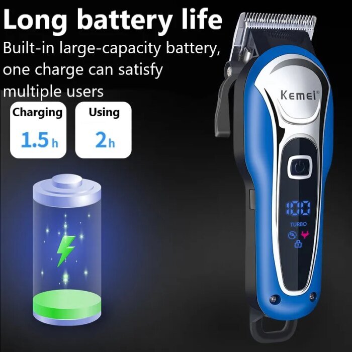 Kemei professionell hårklippningsmaskin med LCD-display och turbofunktion - Image 2