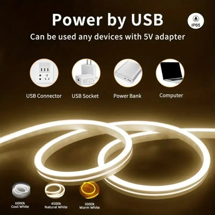 Vattentät neon LED-slinga med touchsensor och USB - Image 2
