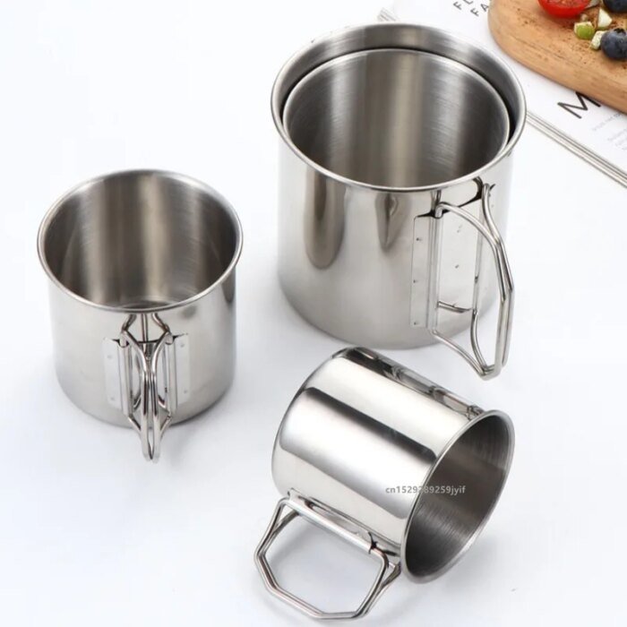 Bärbar Campingmugg i Rostfritt Stål Med Fällbart Handtag - Bild 2