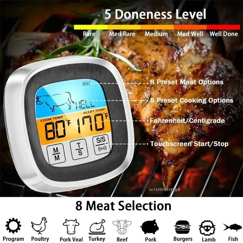 Digital Köestermometer med Rostfri Sondersond för Matlagning